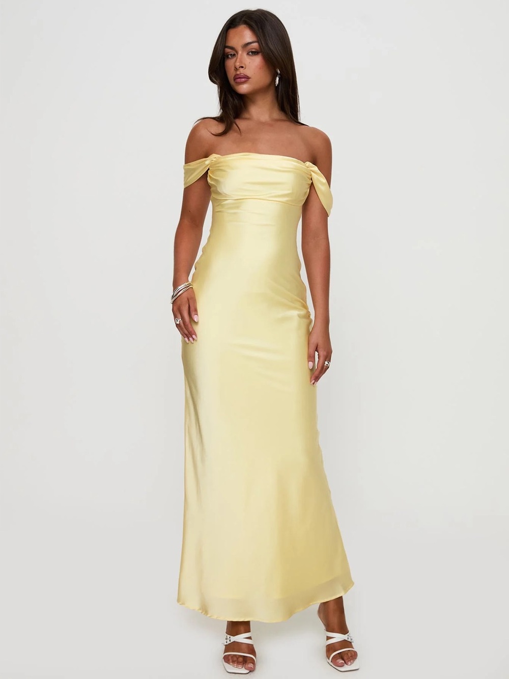 PRINCESS POLLY Azura Off The Shoulder Maxi Dress in Yellow 2